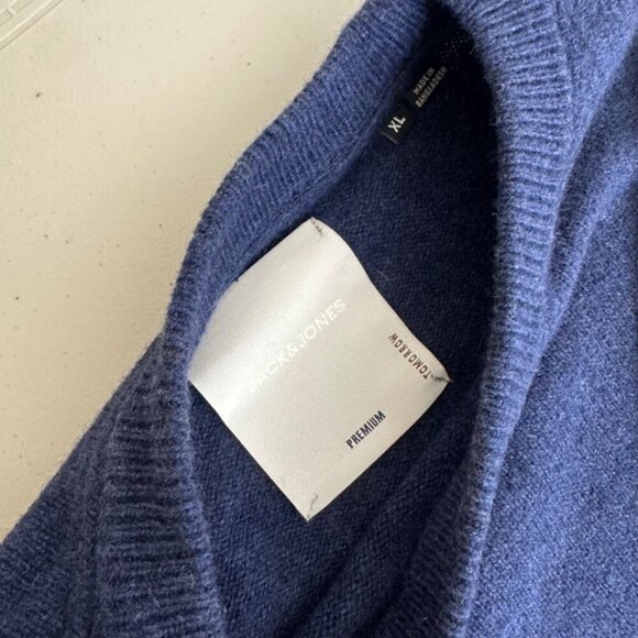 Jack & Jones Premium Deep Blue Lambswool Quiet Luxury Crewneck Sweater Size XL - Picture 7 of 11